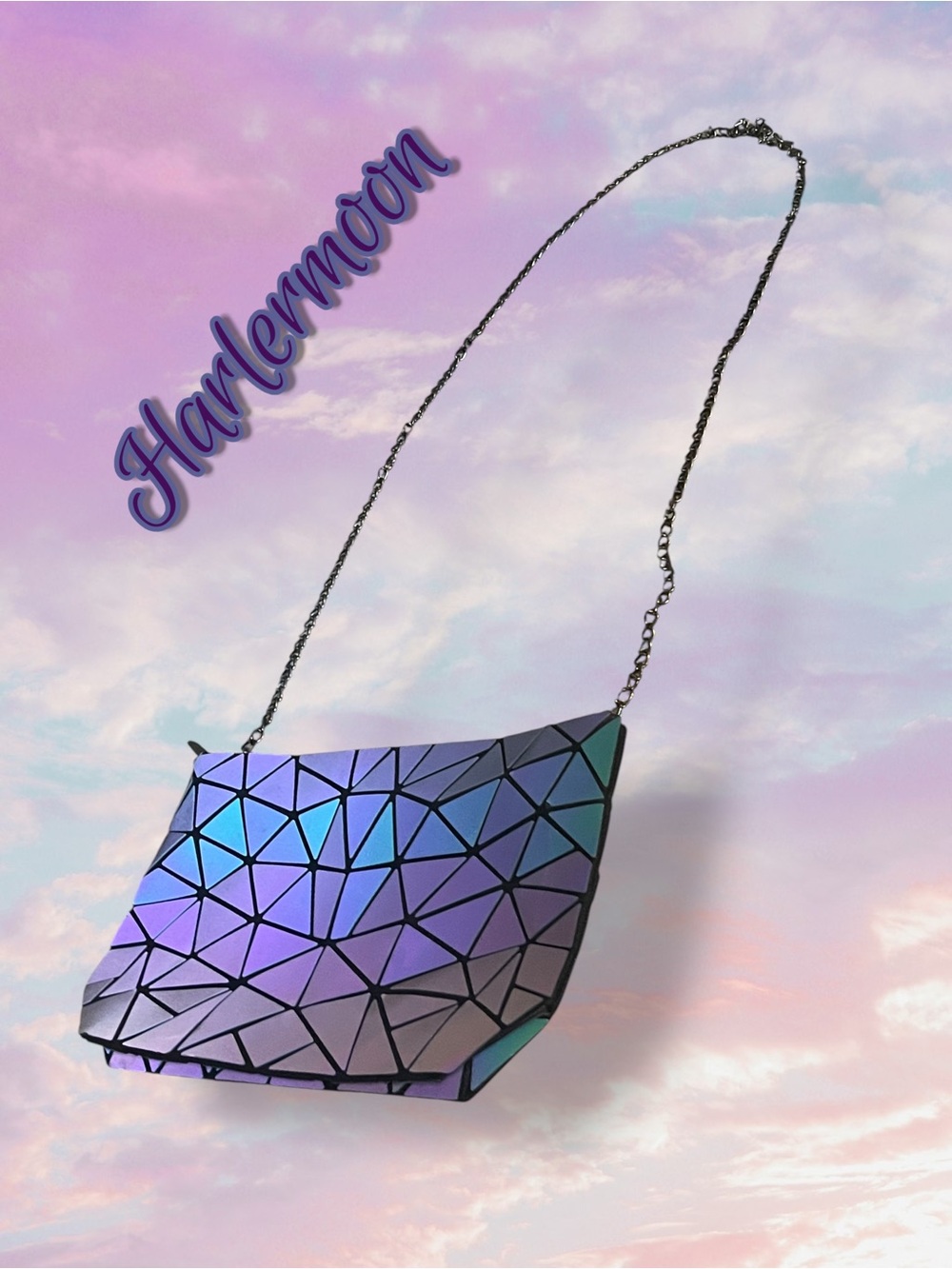 Harlermoon Geometric Luminous Crossbody Bag Purple Blue Aqua Green Reflective